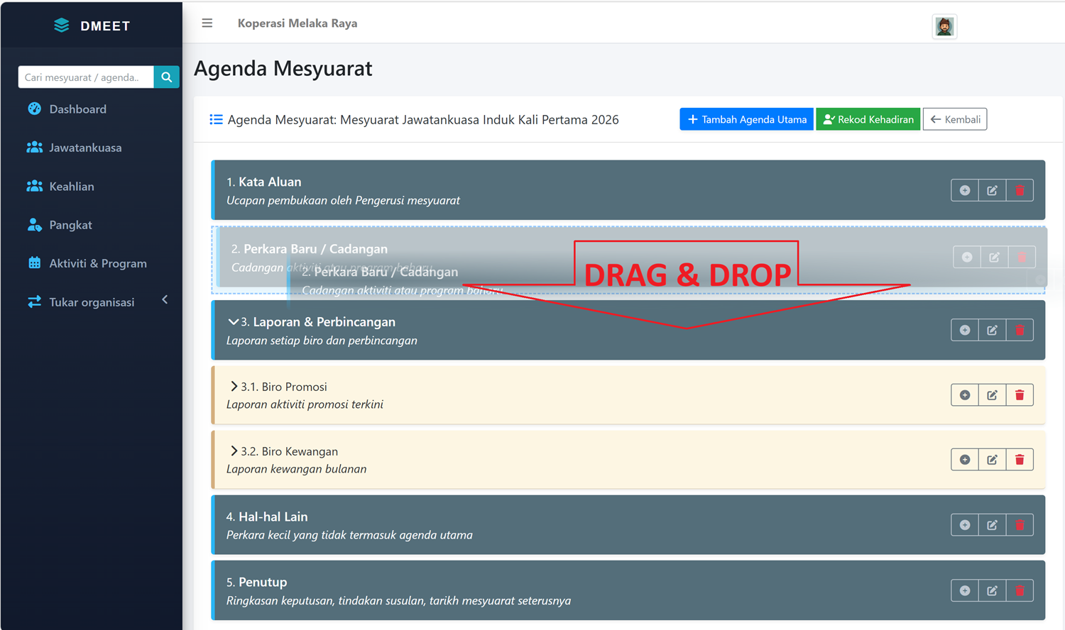 Screenshot Agenda Mesyuarat Digital