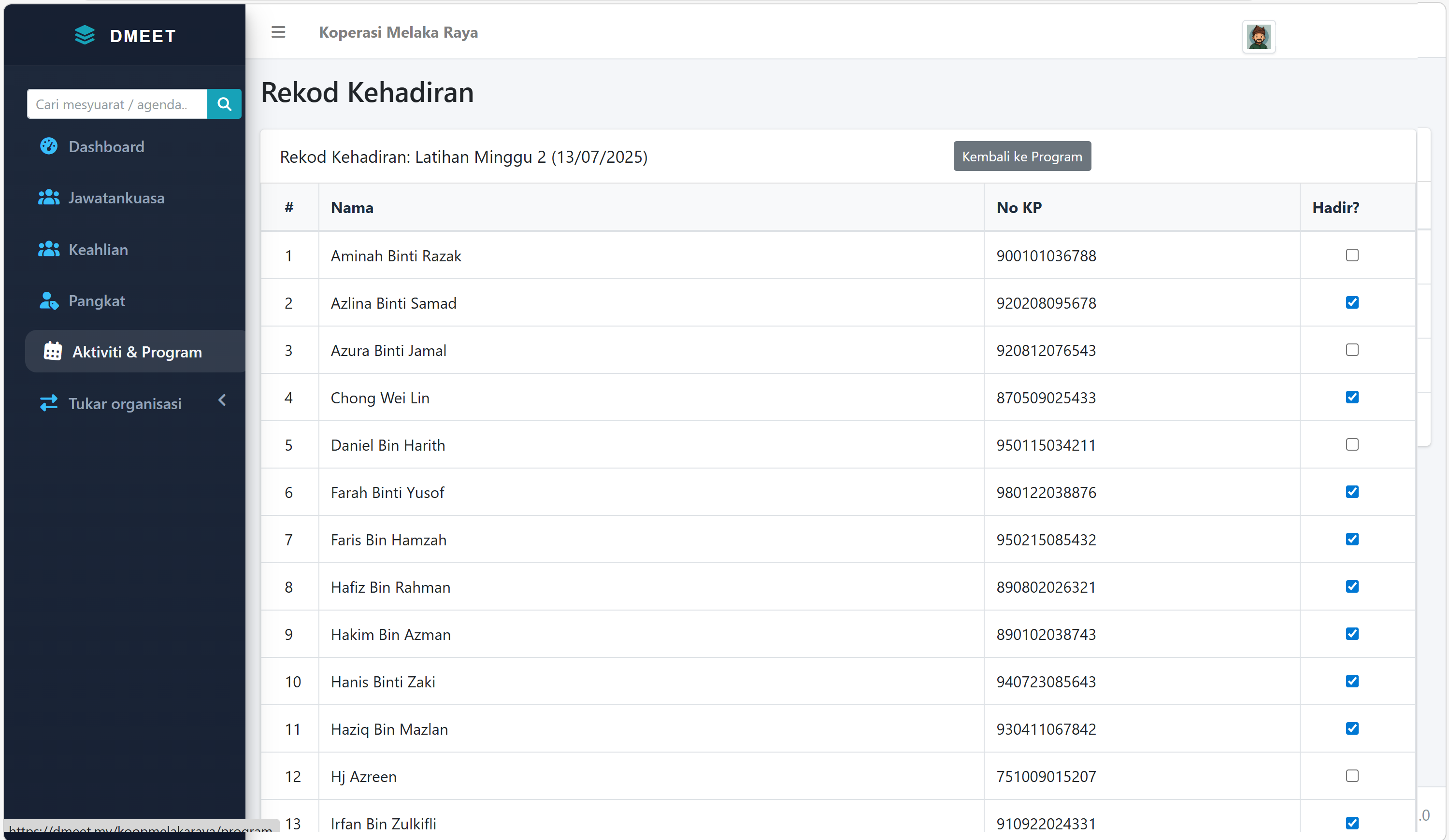 Screenshot Kehadiran Aktiviti